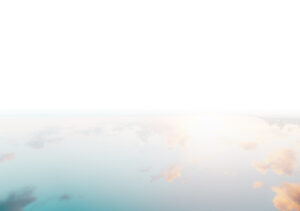 Serene and minimalistic landscape featuring soft pastel clouds reflecting on calm water, blending seamlessly into a bright white horizon.