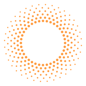 Orange circular dot pattern forming a radiant sunburst design on a transparent background, symbolizing energy and vitality.
