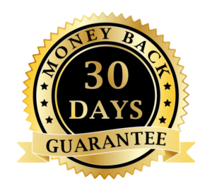 Gold and black money-back guarantee seal with a premium design, symbolizing customer satisfaction and risk-free commitment.