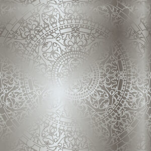 Intricate silver mandala design with floral and geometric patterns on a subtle gradient background, ideal for meditation, wellness, or spiritual-themed projects.