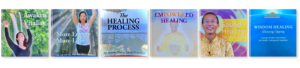 Collage showcasing six Wisdom Healing Qigong resources, including 'Awaken Vitality,' 'More Energy More Life,' 'The Healing Process,' 'Empowered Healing,' 'Sound Healing Technologies,' and 'Wisdom Healing (Zhineng) Qigong,' highlighting diverse tools for health, energy, and self-healing.