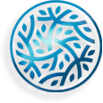 Blue circular logo with an intricate pattern of interconnected branches and leaves, symbolizing growth, connection, and unity.