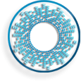 Blue circular digital pattern logo featuring a pixelated design radiating from the center, symbolizing technology and connectivity.