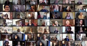 A screenshot of a session of Chi TV with participants practicing Wisdom Healing Qigong