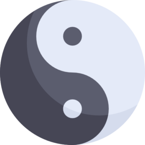 Minimalist yin-yang symbol in shades of gray, representing balance, harmony, and duality.