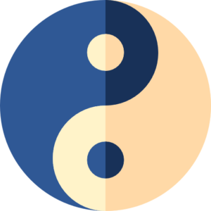 Blue and cream yin-yang symbol with a soft, minimalist design, representing harmony and balance.