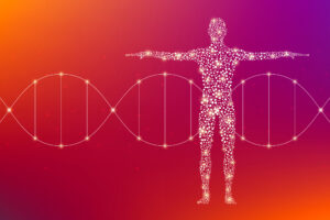 Abstract human body with molecules DNA. Medicine, science and technology concept. Illustration