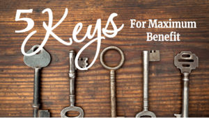 Image of five vintage keys laid out on a wooden surface, with the text '5 Keys For Maximum Benefit,' symbolizing essential insights or steps to unlock health and spiritual growth in the Qigong for Life program.