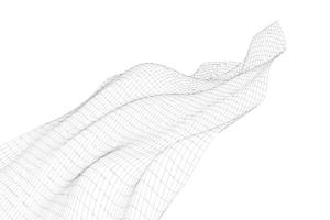 Abstract wireframe wave pattern on a light background, representing the flow and movement of energy, sound vibrations, or natural rhythms.