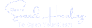 Qigong Sound Healing logo with script font reading 'To Open Your Heart,' representing the practice of sound healing for emotional wellness.