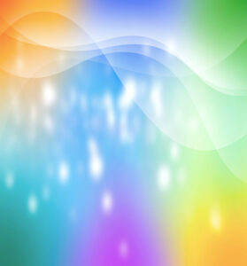 Abstract flowing shapes in orange, blue, and green tones, symbolizing the harmony of Qigong sound and healing, energy movement, and balance