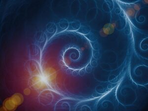 Abstract spiral design in deep blue tones with glowing light accents, symbolizing the infinite flow of energy, connection, and the journey of self-discovery. Perfect for themes of consciousness, spirituality, and transformation.