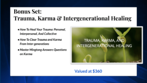 Promotional graphic for a bonus set titled 'Trauma, Karma & Intergenerational Healing.'